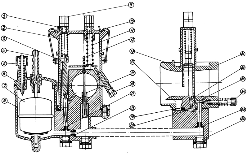 Схема устройства карбюратора К-36