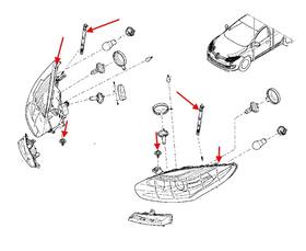 Схема крепления фар Renault Megane 3 (2008-2015)