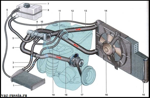 Схема системы охлаждения на автомобиле Лада Приора